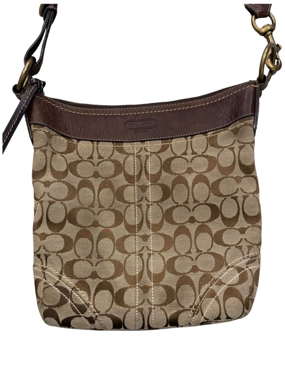 Vintage Coach Signature Crossbody Bag | Brown Jacquard Canvas & Leather Trim - Picture 14 of 16